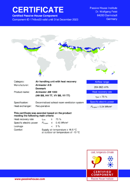 AirMaster AM 1000 Passivhaus Component Certification