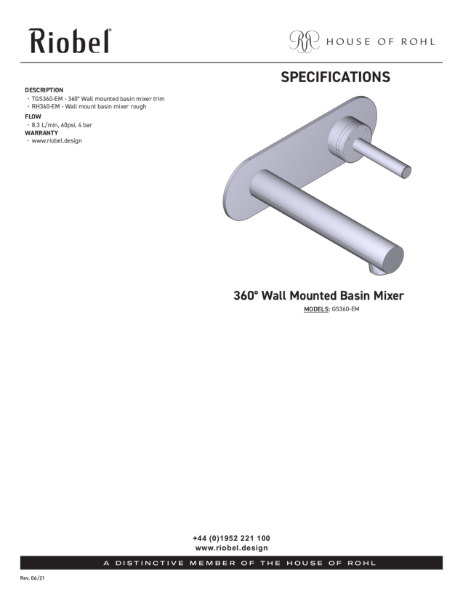 GS 360 Wall Mounted Basin Mixer - PDS