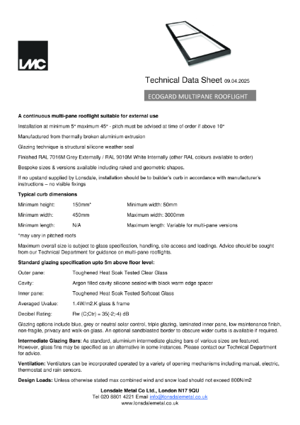 EcoGard Data Sheet Multipane Rooflight
