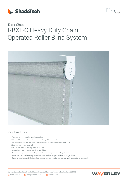 Data sheet ShadeTech RBXL-C chain operated roller blind