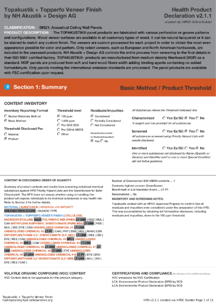 Health Product Declaration (HPD) Veneer