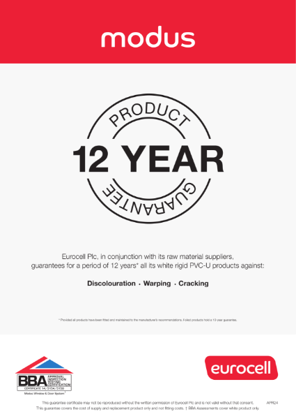Modus 12 Year Product Guarantee Certificate