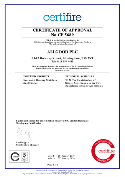 Certificate of approval CF 5689
