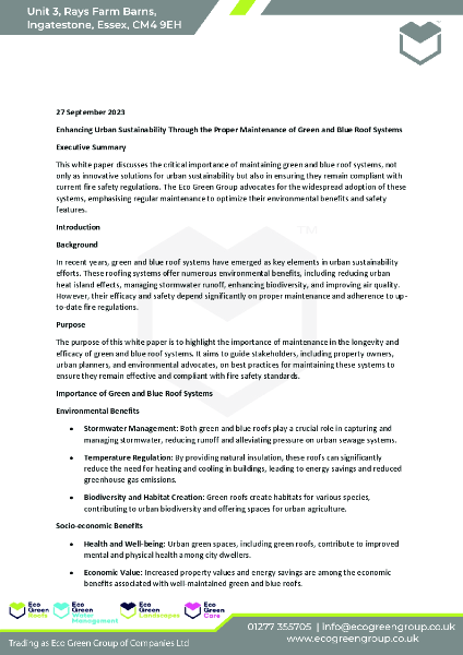 White Paper - Maintenance of Green and Blue Roof Systems