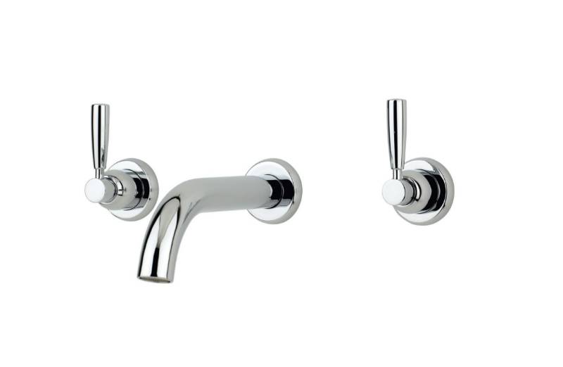 Traditional Three-Hole Wall-Mounted Bath Set With Low Profile Spout And Lever Or Crosstop ...
