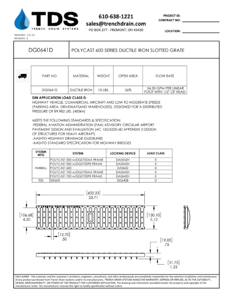 Polycast 600 Series Ductile Iron Slotted Grate - DG0641D