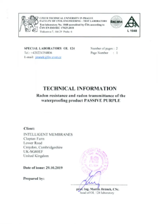 Passive Purple Spray Radon Certificate 