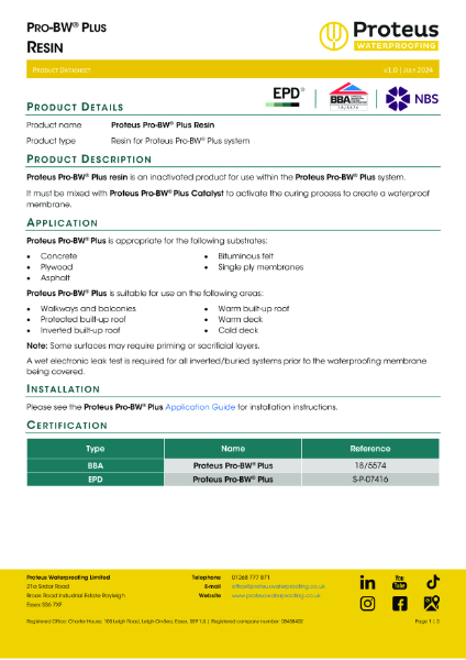 Product Data Sheet - Proteus Pro-BW® Plus Resin