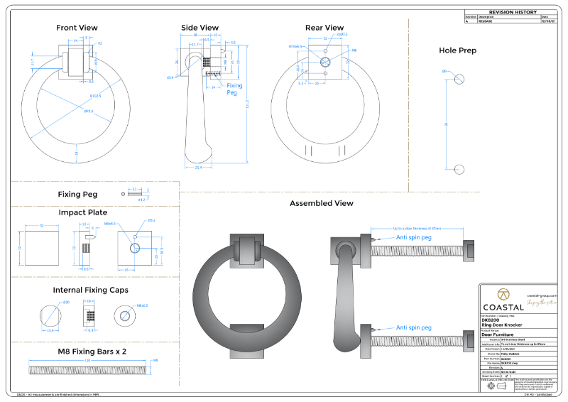 BLU™ - DKB200 Ring Door Knocker Drawing
