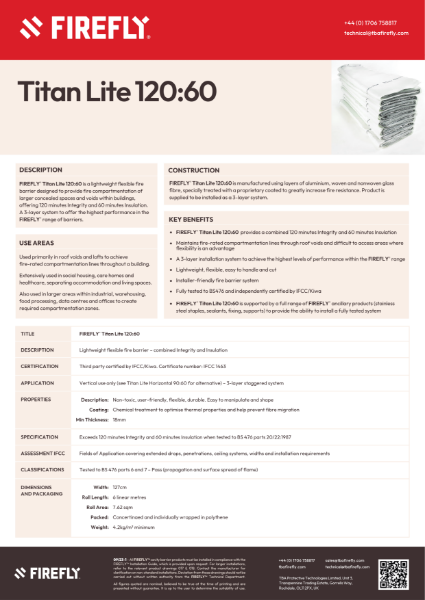 FIREFLY™ Titan Lite 120:60 Fire Barrier - Data Sheet