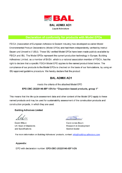 ENVIRONMENTAL PRODUCT DECLARATION - BAL Admix AD1