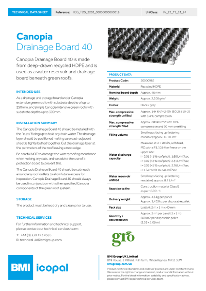 Canopia Drainage Board 40 mm