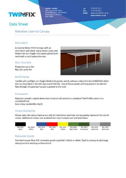 Datasheet - Meridian Lean To