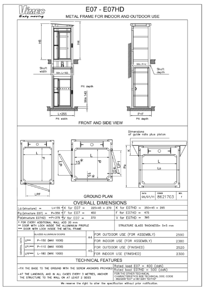 Cabin Platformlift Easy Move Heavy Duty by Vimec - Technical Drawings