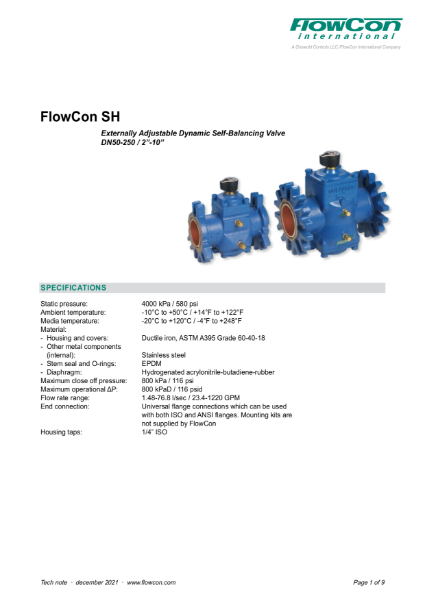 FlowCon SH Externally Adjustable Dynamic Self-Balancing Valve