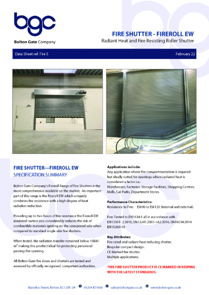 Fire Shutter - Fireroll EW - Radiant Heat and Fire Resisting Roller Shutter