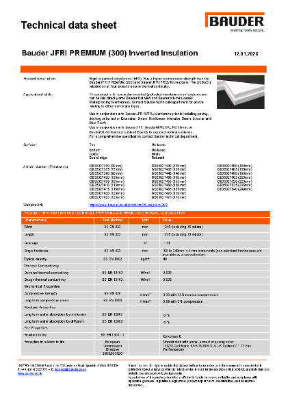 Bauder JFRI PREMIUM (300) Inverted Insulation - Technical Data Sheet ...