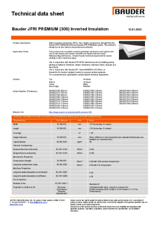 Bauder JFRI PREMIUM (300) Inverted Insulation - Technical Data Sheet
