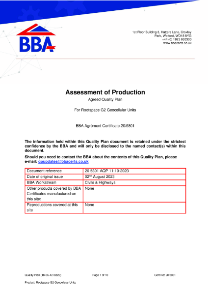 BBA - Assessment of Production - Agreed Quality Plan