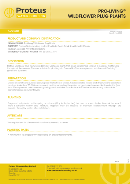 Product Data Sheet - Pro-Living® Wildflower Plug Plants