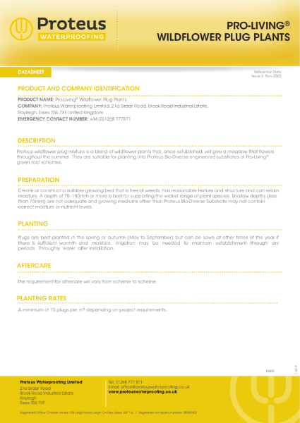 Pro-Living® Wildflower Plug Plants Data Sheet