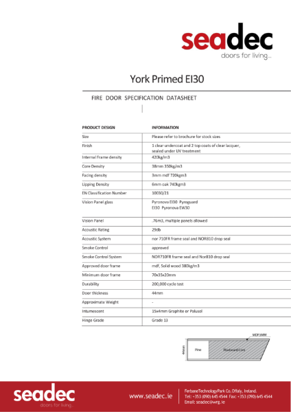 Seadec York Primed Fire Door EI30