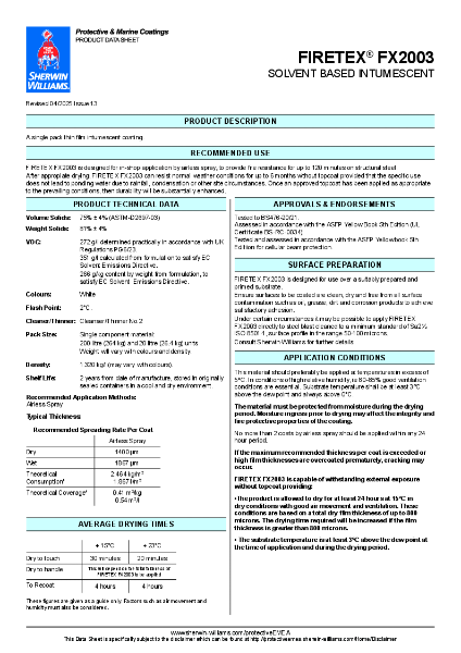 Steel Protection FIRETEX® FX2003 Product Data Sheet