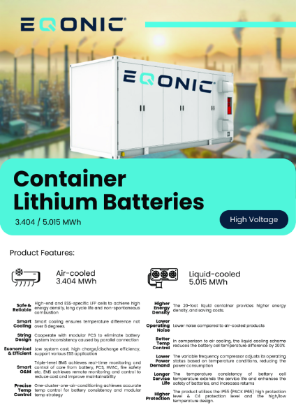 High Voltage Container Batteries Data Sheet