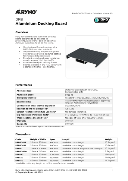 DFB Aluminium Decking Board - Datasheet