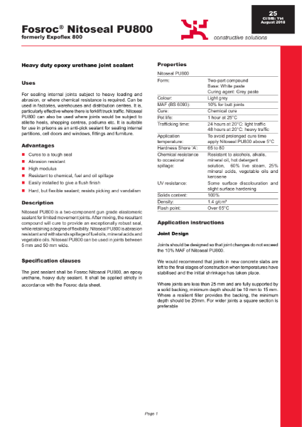 Nitoseal PU800 Technical Datasheet