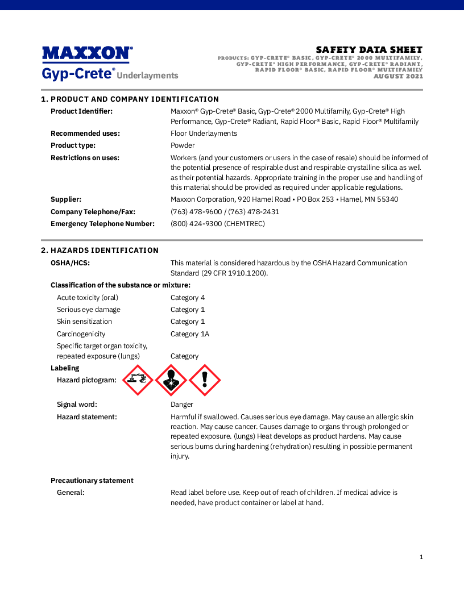 SDS Maxxon Gyp-Crete Basic