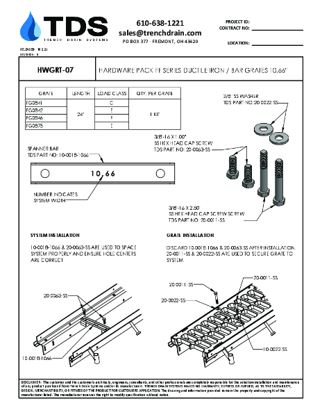 Trench•Era Ductile Iron / Bar Grate Hardware Pack 10.66" - HWGRT-07