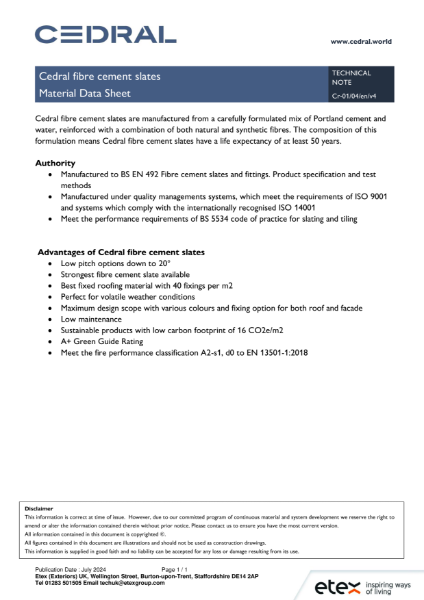 Cedral Roofs - Material Data Sheet