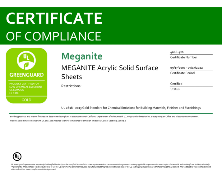 Certificate - GreenGuard Gold 