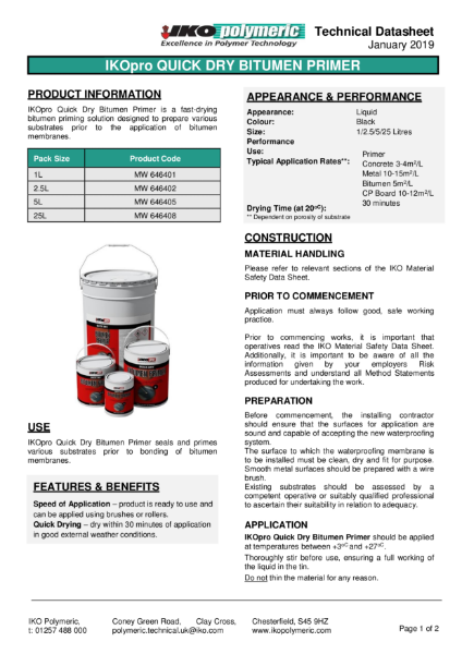 IKOpro Quick Dry Bitumen Primer Datasheet 2019