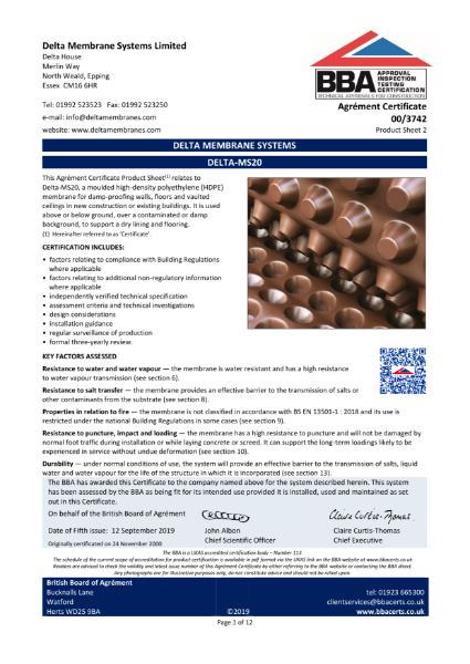 3742ps2i5 - BBA Certificate Delta MS20 | Delta Membrane Systems Ltd ...