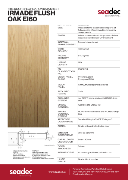 Data sheet for EI60 oak fire doors