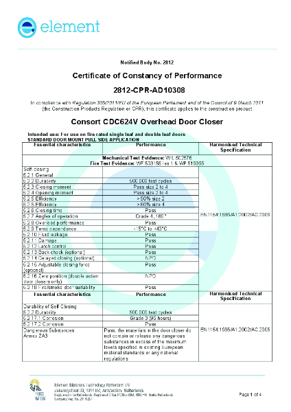 Certificate of Constancy of Performance (CDC624V)