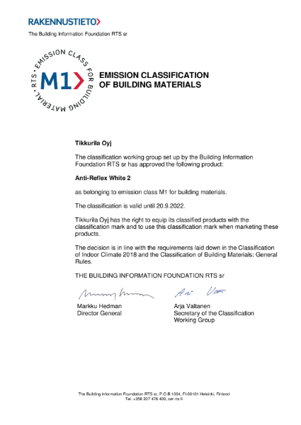 M1 CLASSIFICATION CERTIFICATE - ANTI REFLEX 2
