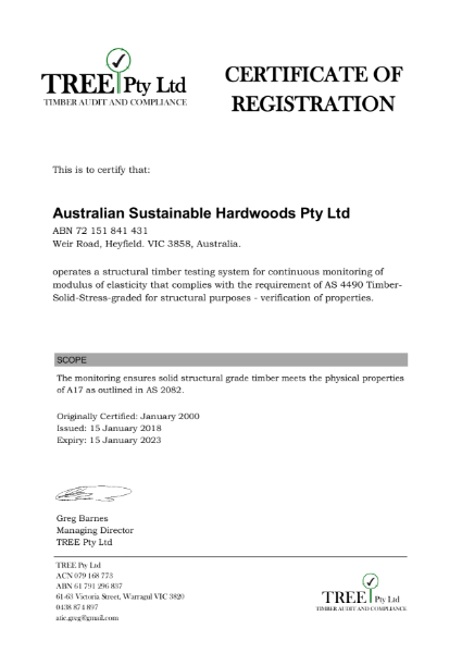 Certificate of Registration TREE Pty Ltd