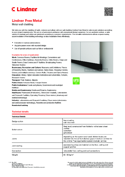 Lindner Free Metal - Data sheet