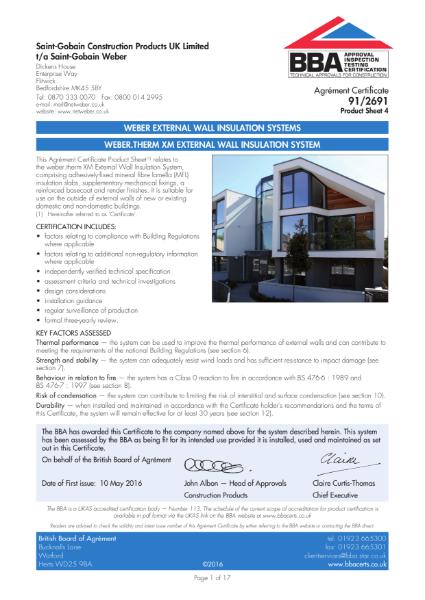 91/2691 Weber.Therm XM External Wall Insulation System (Product Sheet 4)