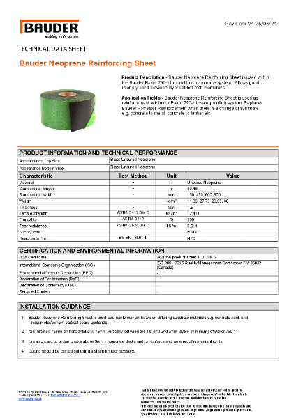 Bauder Neoprene Reinforcing Sheet - Technical Data Sheet