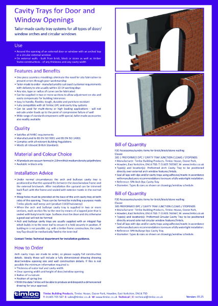 Door & Window Openings Cavity Trays Datasheet