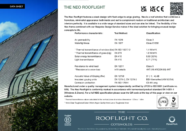 Neo Rooflight Data Sheet