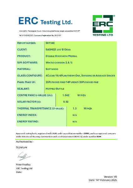 U-Values Test Result - Door Doors with Midrail