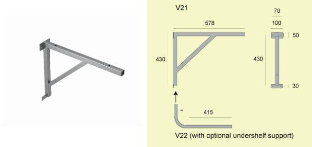 V21 Stainless Steel Cantilever Bracket - Worktop Support Brackets - Gallows Type
