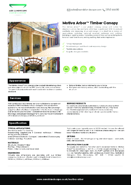 Motiva Arbor Timber Canopy - Product Data Sheet