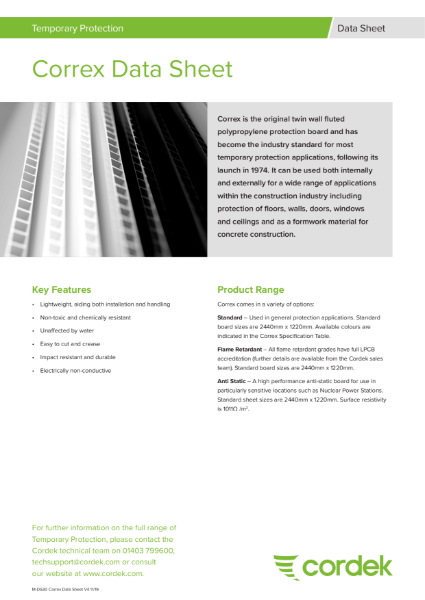 Cordek Correx Data Sheet