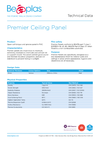 Premier Ceiling Data Sheet